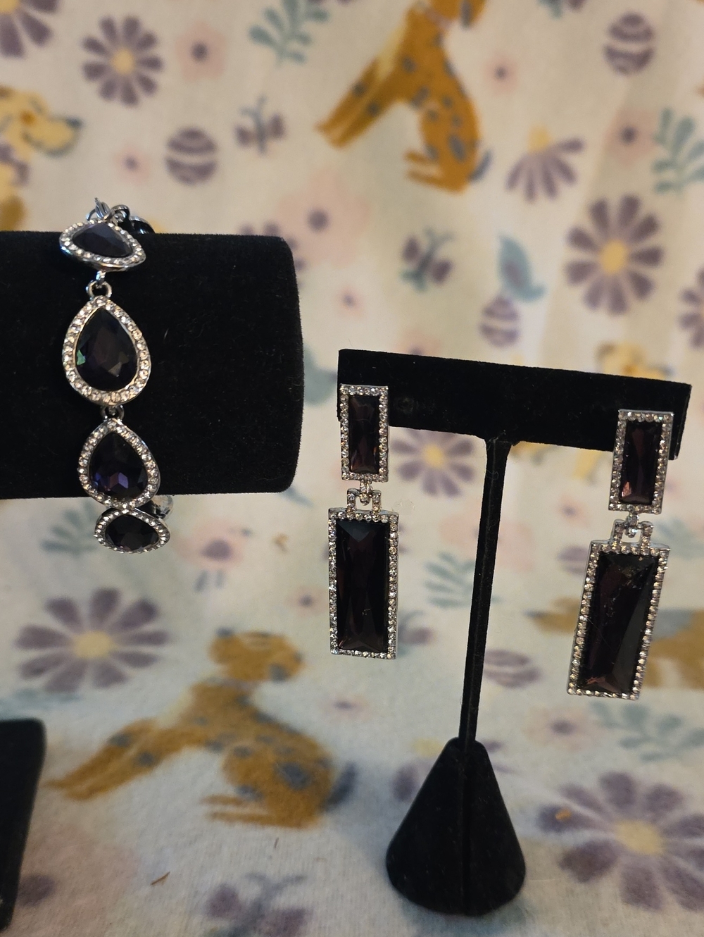 Amethyst-Style Crystal Drop Bracelet and Earrings Set - Women Jewelry